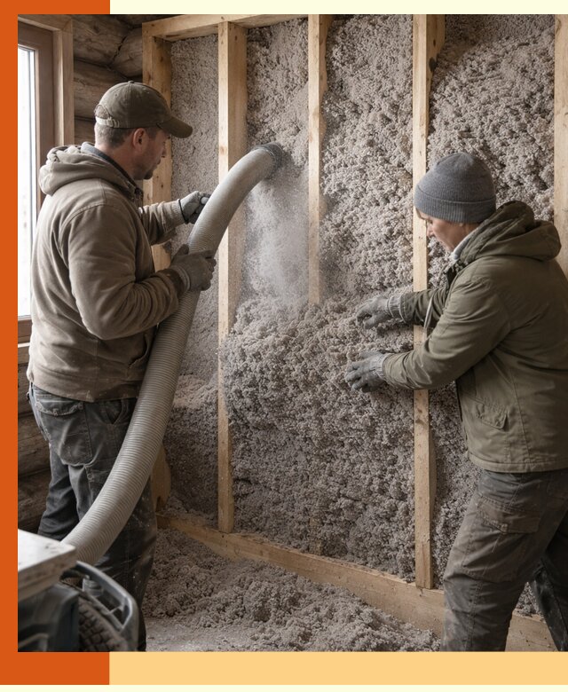 Утепление бревенчатого дома эковатой в Кузнецке