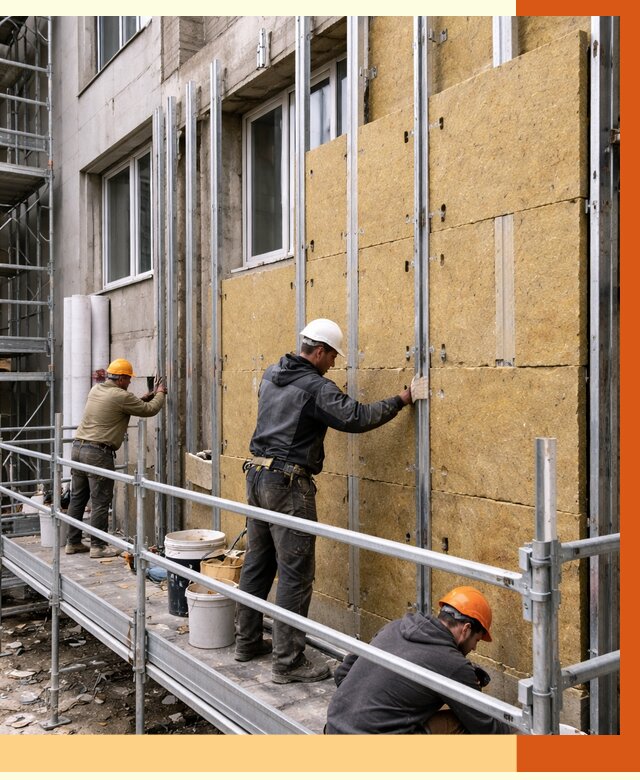 Утепление вентилируемого фасада в Кузнецке от 5837 руб/м2 — монтаж и утепление вентфасад | ТепломастерКнц