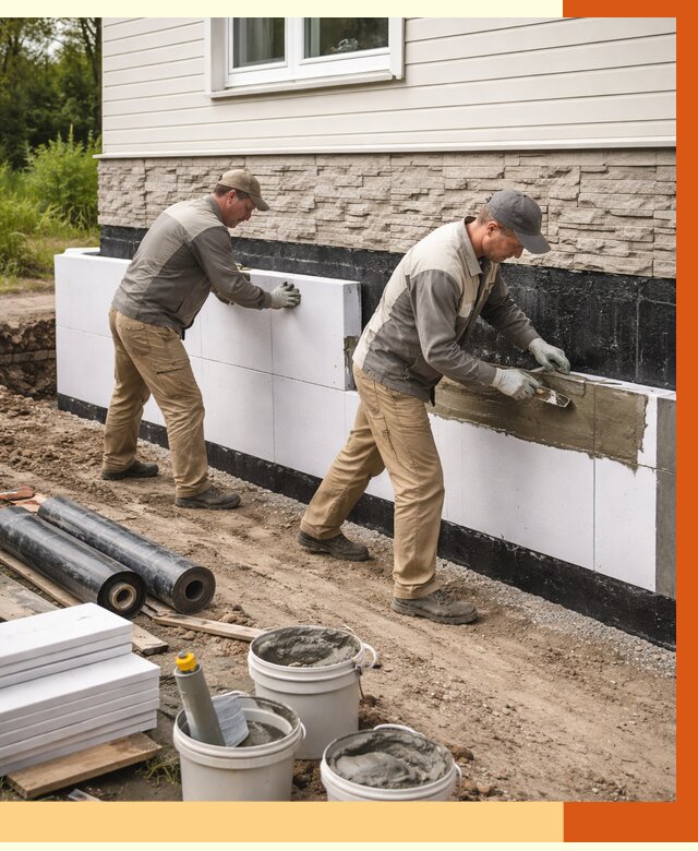 Утепление фундамента снаружи в Кузнецке от 4378 руб. за м² | ТепломастерКнц