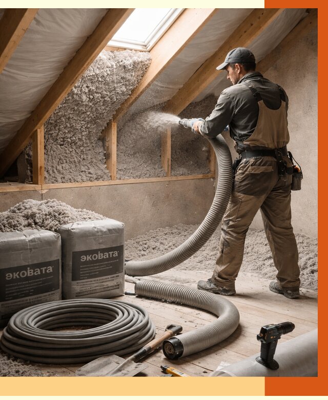 Утепление мансарды эковатой в Кузнецке от 2293 руб/м2 — монтаж, задувка, цена | ТепломастерКнц