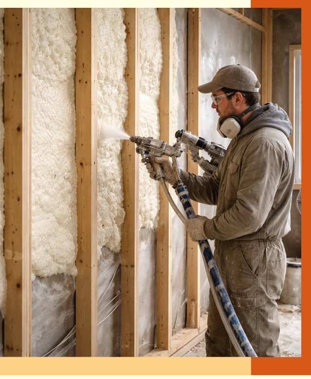 Утепление каркасной стены ППУ в Кузнецке от 4430 руб./м2 под ключ | ТепломастерКнц