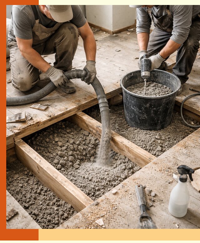 Заполнение пустот пола в Кузнецке полиуретаном и пенополистиролом