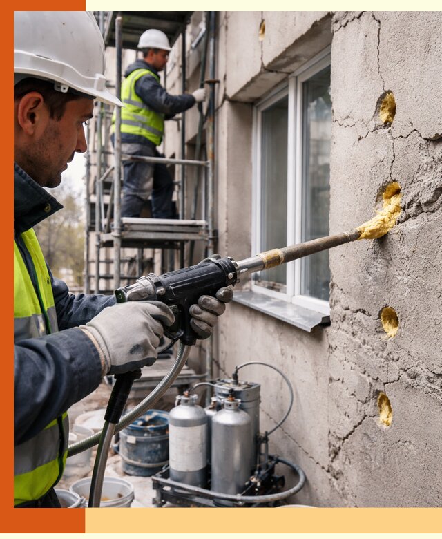 Заполнение пустот в фасаде и утепление стен в Кузнецке