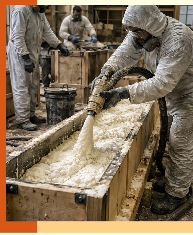 Заливка пенополиуретана в формы для утепления в Кузнецке